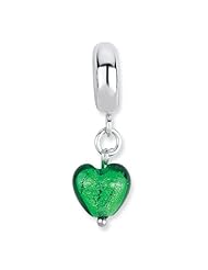 Sterling Silver Reflections Green Heart Italian Murano Dangle Bead