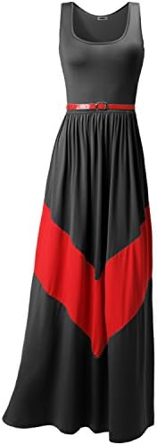 SUNNYCI Womens Casual Chevron Print Sleeveless maxi dress with belt