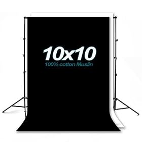 Lumenex Studio Heavy Duty 10' x 8.5' Background Stand Backdrop Support System Kit + 10' x 10' 100% Cotton Black Muslin Backdrop Background + 10' x 10' 100% Cotton White Muslin Backdrop Background Photo Portrait Studio