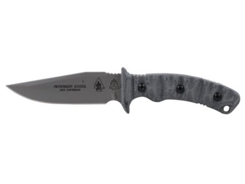 Tops Knives PFS01 Pathfinder School Fixed Blade Knife with Rocky Mountain Tread Black Linen Micarta Handles
