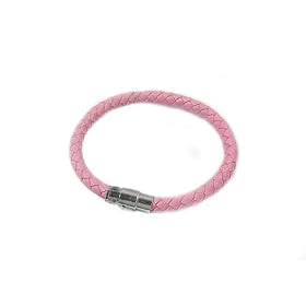 7.5" Pink Braided Leather Bracelet with Magnetic Clasp