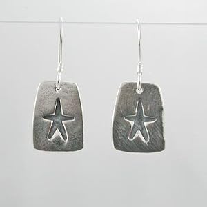 Rectangular Star Dangle Earrings in Sterling Silver, #9233