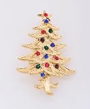 Gold Christmas Rhinestone Decorated Pin Brooch
