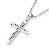 18K White Gold Cross Diamond Accent Invisible Setting Pendant w/925 Sterling Silver Chain 16" (0.14 cttw, G-H Color, VS2-SI1 Clarity)