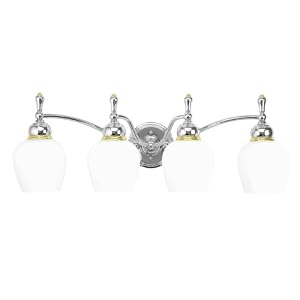 Moen 18012-16 Monticello Vanity, 4 Light, Opal White Glass with Brass and Chrome Finish by 