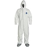 DuPont TY122S Disposable Elastic Wrist, Bootie & Hood White Tyvek Coverall Suit 1414, Large