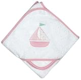 Mullins Square White Terry Hooded Towel with Pink Sailboat
