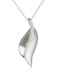 Womens Sterling Silver Diamond Leaf Pendant Necklace (0.06 cttw, I-J Color, I2 Clarity)