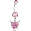 Pink Double Gem Jeweled Devil Heart Dangle Belly Ring