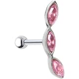 Sterling Silver 925 Pink Teardrop Cubic Zirconia Cartilage Earring