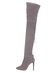 Shoes: Guoar Womens Shoes High Heel Stiletto Boots Big Size Over Knee Boots Zip Decoration Suede Boots for Casual Place Grey US13