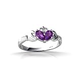 14K White Gold Genuine Pear Amethyst Celtic Claddagh Ring