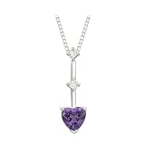 14K White Gold 0.06 ct. Diamond and 3/8 ct. Amethyst Heart Necklace - 16''