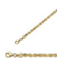 24" 14K Yellow Gold 3.5mm (1/7") Polished Solid Diamond Cut Royal Rope Chain w/ Pear Shape Clasp