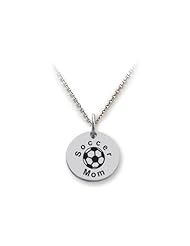 Stellar White (tm) 925 Sterling Silver Disc Charm - Soccer Mom - 16 To 18 Inch Adjustable Chain Included