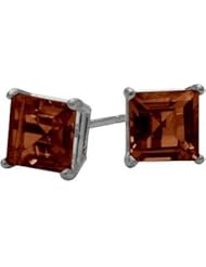 0.80Ct. Genuine 4mm Square Princess Garnet 14 Karat White Gold Stud Earrings for Girls