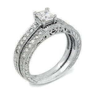 Bling Jewelry 0.75ct (5mm) CZ Sterling Silver Wedding Engagement Ring Set onSale