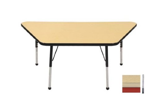 Early Childhood Resource ELR-14119-MMRD-TS 30 in. x 60 in. Maple Trapezoid Adjustable Activity Table with Maple Edge and Red Toddler Legs Nylon Swivel Glides