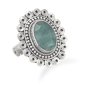 Buy Oval Rough-Cut Genuine Emerald Sterling Silver Ring by AzureBella Jewelry