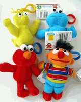 4 Sesame Street Plush Zipper Pull set (Elmo , Big Bird, Ernie & Cookie)