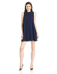 Keyhole Pleated Lace-Up High-Low-Hem High-Neck Sleeveless  Dress