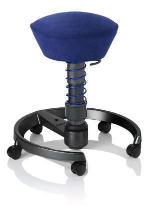 SWOPPER CLASSIC 3D-Aktiv-Bürostuhl Hocker Sitzpolster Normal, Farbe royal-blau, Fussring mit Rollen nach DIN EN 12529, Feder MEDIUM, Basis Anthrazit, Federfarbe blau (SWOP06R)