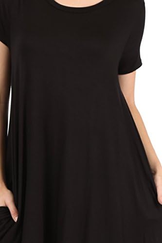 Le More Short Sleeve Round Long Top with Side Pocket Small Black