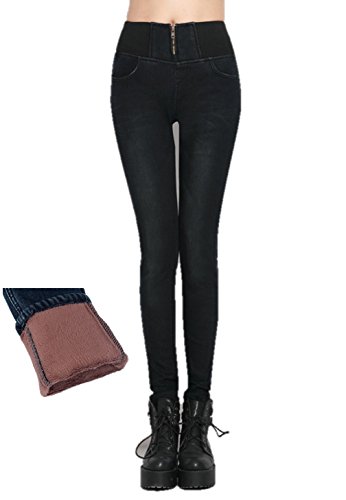 デニムパンツ コットンデニム スキニージーンズ スキニーパンツ ウエストゴム ジッパークロス 美脚 暖かデニム ミンクカシミア裏地 K-938