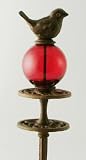 Cast Iron Bird Garden Hose Guide with Red Gazing Globe