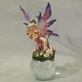 Fairy Figurine in Red Dress with Unicorn on Glass Ball