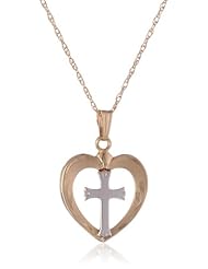 14k Gold Filled Two-Tone Open Heart with Cross Pendant Necklace, 18"
