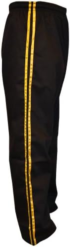TurnerMAX Adult Karate Pants Black Poly Cotton Sports & Martial Arts Trousers Yellow Stripes MMA Kick Boxing