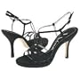 Nina Golden Black Luster Satin Strappy Heels