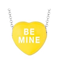 Sterling Silver 17mm Yellow enamel Sweethearts BE MINE Heart Pendant