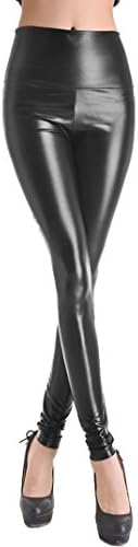 Fashion Punk Black High Waist Faux Leather Leggings - Medium - Shiny Black