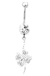Stainless Steel Dangle Belly Ring with Clear CZ - Clover