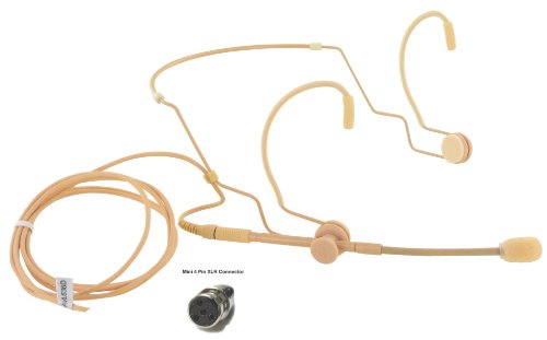 AV-JEFE AVL636D Dual Sided Miking Professional Headset Microphone _ Gooseneck Boom (Tan Color, with Shure Mini 4 Pin XLR Plug)