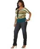 Baby Phat - Baby Phat Plus Size Open-Neck Striped Sweater & Ruched Ankle Jeans, Ruffus Wash
