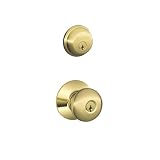 Schlage FB50N V PLY 505 B60 Single Cylinder Deadbolt and F51 Keyed Entry Plymouth Knob Keyed Alike, Bright Brass finish