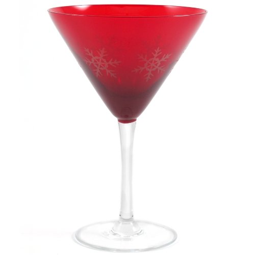 Luminarc Ruby Red Snowflakes Martini Glass - Holiday Christmas Themed, Set of 4