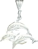 Sterling Silver Diamond Cut Triple Dolphins Pendant