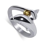 Womens Cute Citrine Gemstone Band .925 Sterling Silver Dolphin Animal Ring