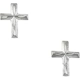 Cross Stud Children Earrings Huggable in 14K White Gold