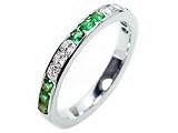 Emerald and Diamond Channel Set Half Circle Anniversary Band, 18k White Gold, Ring Size 5, TW 0.75 Carats