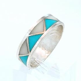 Turquoise and Mother of Pearl Resin Inlay Ring in Sterling Silver, #8476