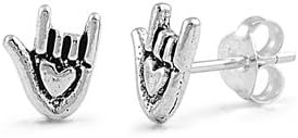 Sterling Silver Mini Sign Language "Love" Earrings On Posts