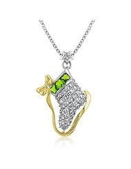 Alexander James White Gold Rhodium and 14k Bonded Holiday Ice Skate Cubic Zirconia Pendant Featuring Round Cut Clear and Princess Cut Green Cubic Zirconia in Tutone Chain Included