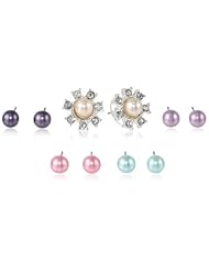 Silver-Tone Flower Interchangeable Pastel Boxed 5-Pair Earrings Jewelry Set