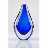Glass Blue Vase Elegant 100% Handblown Art E19B