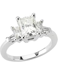 Ann Harrington Jewelry 14k White Gold 2 Ct Tw (8x6 & 5x3 Mm) Emerald Cut Charles & Covard Created Moissanite And 1/6 Ct Tw Diamond 3 Stone Ring
